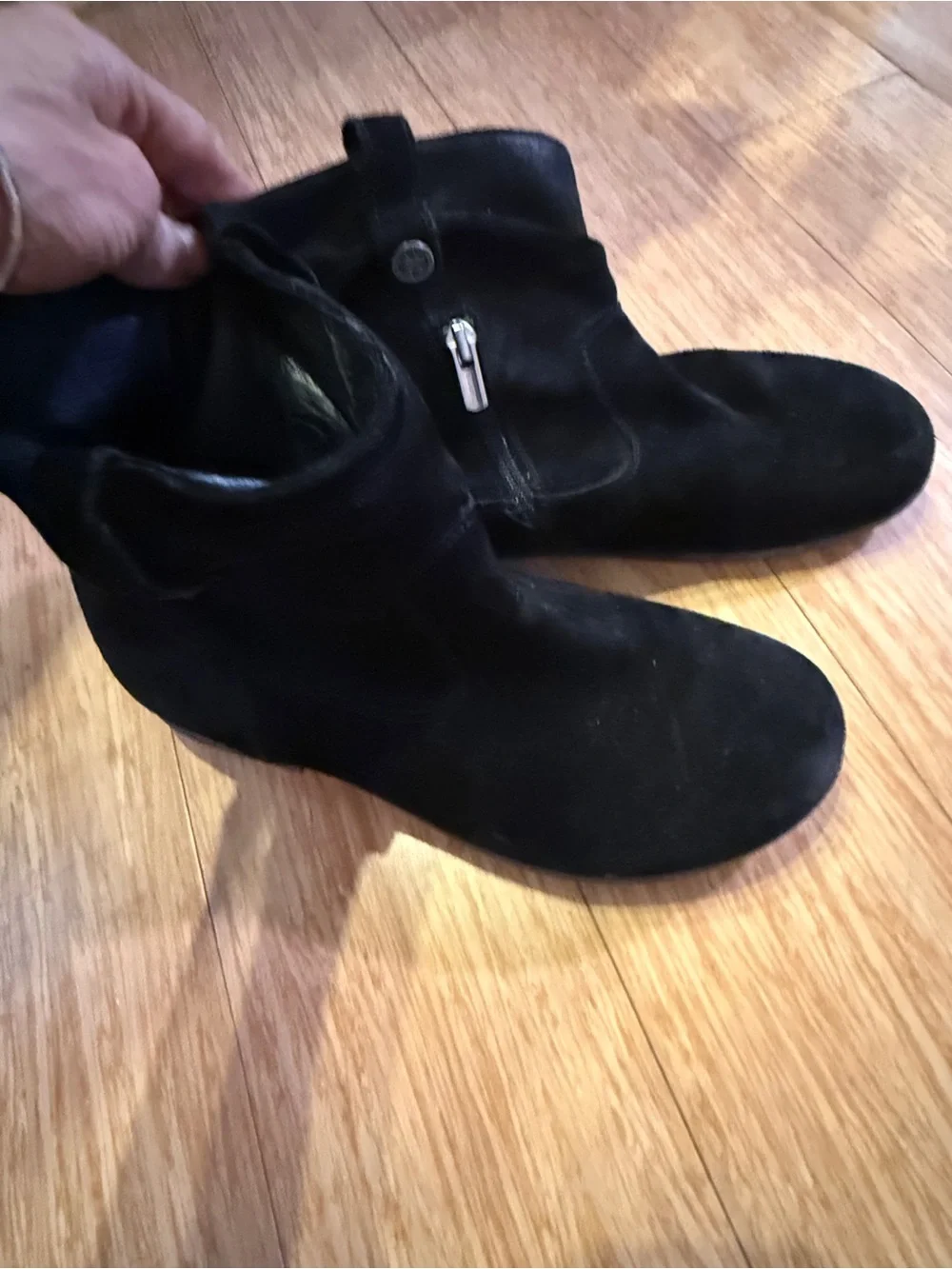 Birkenstock Sarnia Black Waxed Suede Slouchy Ankle Boots Side Zip 10